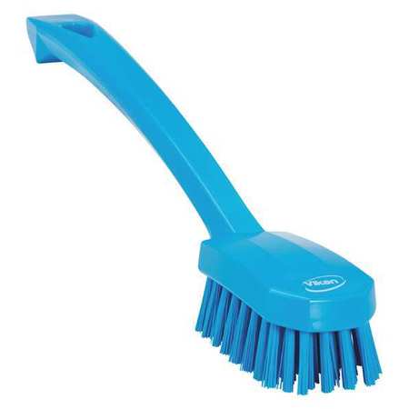 Vikan 1 37/64 in W Scrub Brush, Medium, 7 45/64 in L Handle, 3 in L Brush, Blue, Plastic 30883