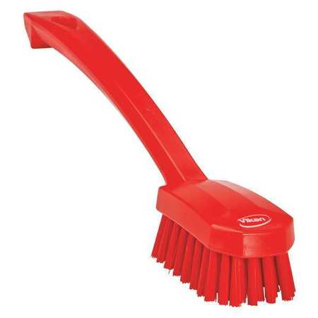 Vikan 1 37/64 in W Scrub Brush, Medium, 7 45/64 in L Handle, 3 in L Brush, Red, Plastic 30884