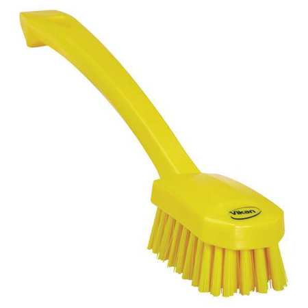 Vikan 1 37/64 in W Scrub Brush, Medium, 7 45/64 in L Handle, 3 in L Brush, Yellow, Plastic 30886