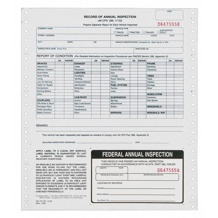 JJ KELLER Vehicle Inspection Form, Carbonless, PK10 4024613