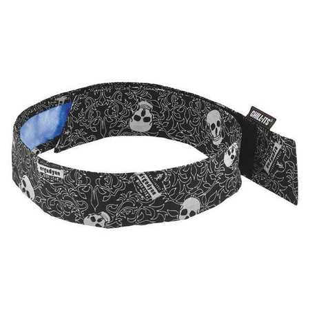 CHILL-ITS BY ERGODYNE Bandana, Black/White, Skulls, Hook-and-Loop 6705CT