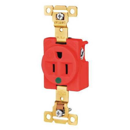 ZORO SELECT Receptacle, 15 A Amps, 125V AC, Flush Mount, Single Outlet, 5-15R, Red 8210RED