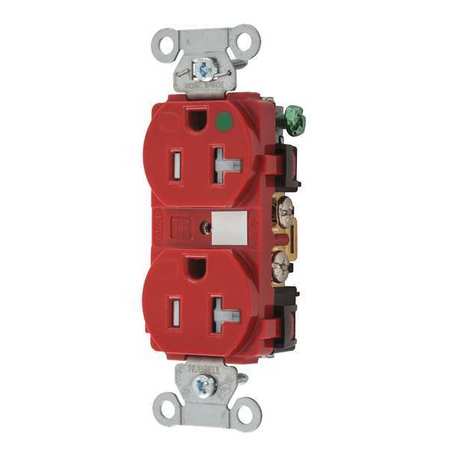 ZORO SELECT Receptacle, 20 A Amps, 125V AC, Flush Mount, Standard Duplex Outlet, 5-20R, Red 8300HBREDTR