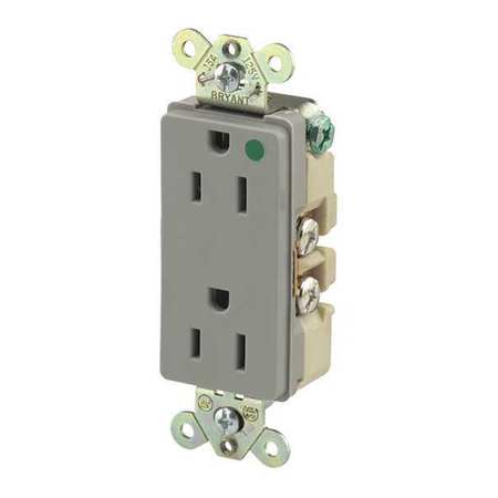ZORO SELECT Receptacle, 15 A Amps, 125V AC, Flush Mount, Decorator Duplex Outlet, 5-15R, Gray 9200GRY