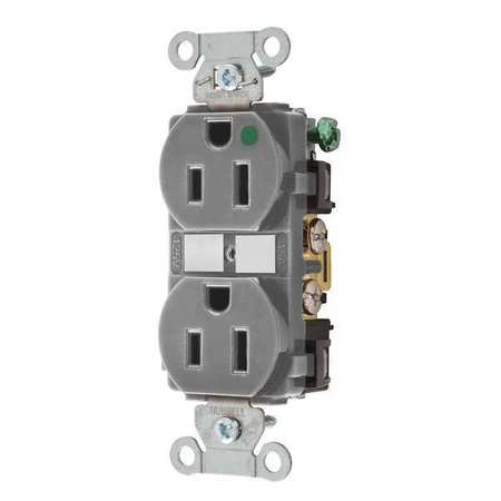 ZORO SELECT 15A Duplex Receptacle 125VAC 5-15R GY 8200HBGRY