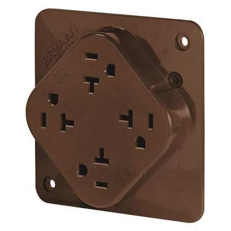 ZORO SELECT Receptacle, 20 A Amps, 125V AC, Flush Mount, Quad Outlet, 5-20R, Brown 21254B