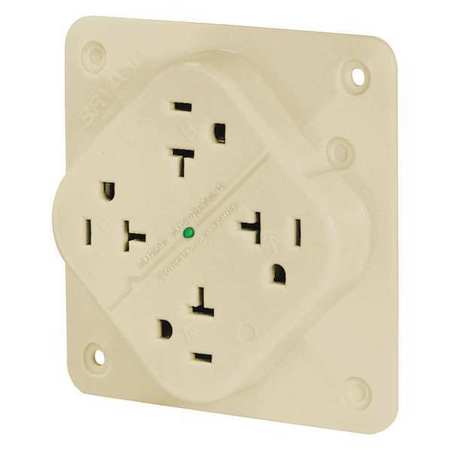 ZORO SELECT Receptacle, 20 A Amps, 125V AC, Flush Mount, Quad Outlet, 5-20R, Ivory 21254SiA