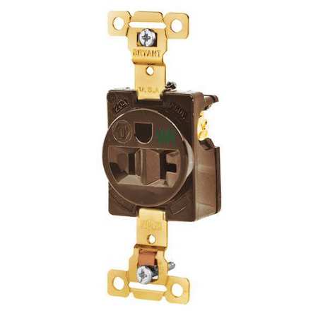 ZORO SELECT Receptacle, 20 A Amps, 125V AC, Flush Mount, Single Outlet, 5-20R, Brown 5361WR