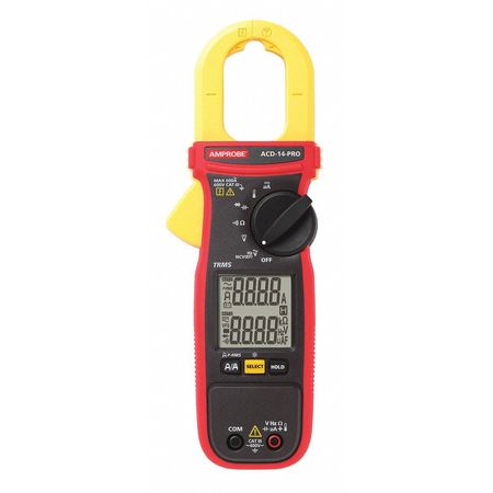 Amprobe Clamp Meter, Dual LCD, 600 A, 1.1 in (28 mm) Jaw Capacity, Cat III 600V Safety Rating ACD-14-PRO