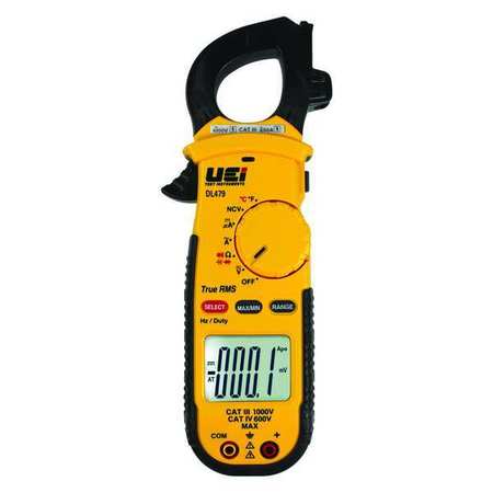 Uei Test Instruments Clamp Meter, Backlit LCD, 600 A, 1.3 in (33 mm) Jaw Capacity, Cat IV 600V Safety Rating DL479