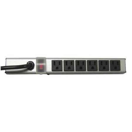 POWER FIRST Outlet Strip, 15 ft., 6 Outlets, Aluminum 52NY30