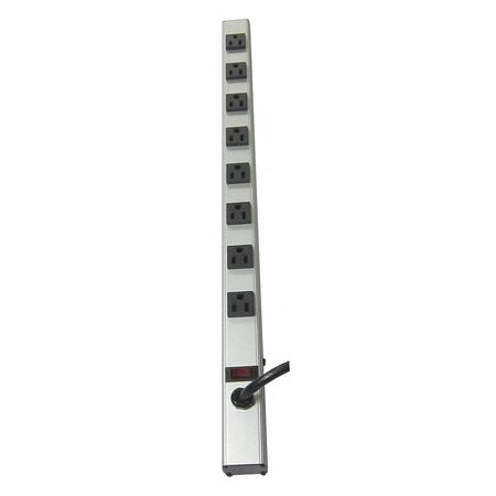 Power First Outlet Strip, 6 ft., 8 Outlets, Aluminum 52NY32