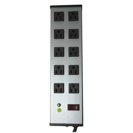 POWER FIRST Outlet Strip, 6 ft., 10 Outlets, Aluminum 52NY34