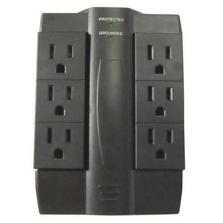 POWER FIRST Plug Adapter, 6 Outlets, Connector 5-15P 52NY38