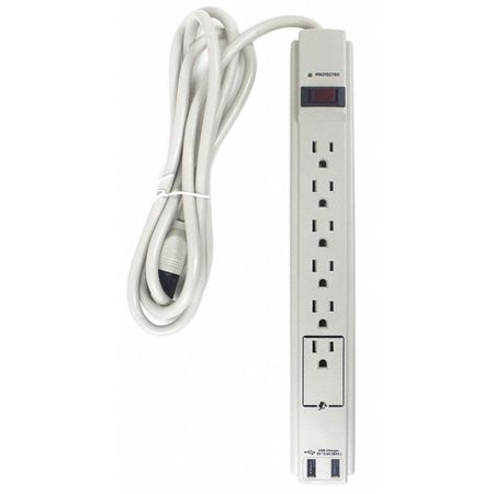 Power First Surge Protector Outlet Strip, 6 ft., White 52NY54