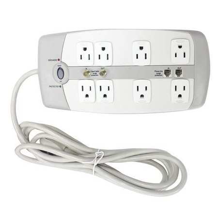 POWER FIRST Surge Protector Outlet Strip, White 52NY63