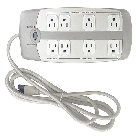 POWER FIRST Surge Protector Outlet Strip, 8 ft., Gray 52NY64