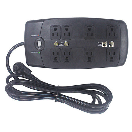 POWER FIRST Surge Protector Outlet Strip, Black 52NY65