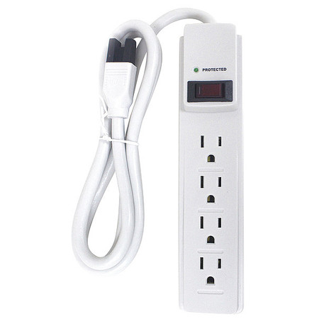 POWER FIRST Surge Protector Outlet Strip, 4 ft., White 52NY67