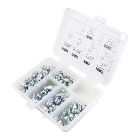 Westward Grease Fitting Kit, Standard Grease Fitting, 1/8 in-27; 1/4 in-28 Thread Size, 100 Pieces, 100 Pack 52PA06