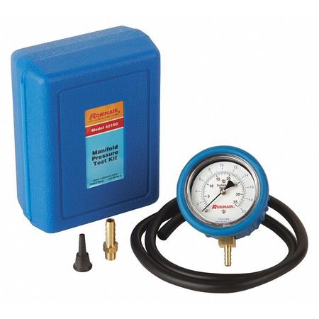 Robinair Pressure Gauge, 0 to 20 psi, 1/2 in Hose Barb, Blue 42160