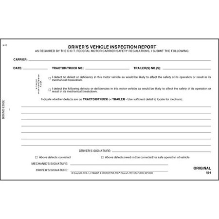 JJ KELLER Simplified Vehicle Inspection Report 594