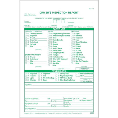 JJ KELLER Detailed Vehicle Inspection Report, PK31 2066