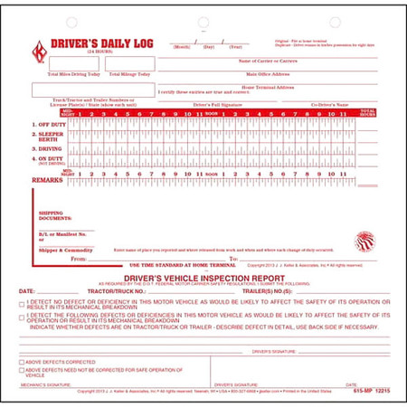 Jj Keller Midsize Drivers Logbook, Carbonless, PK31 12215