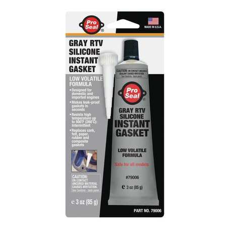 Pro Seal Gasket Maker RTV Silicone Sealant, 3 oz, Gray, Temp Range -75 to 500 Degrees F 79006