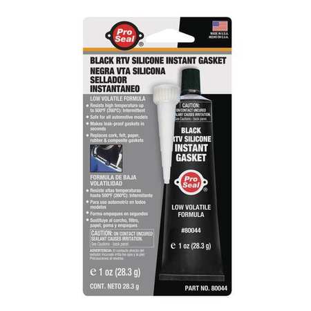 PRO SEAL Gasket Maker RTV Silicone Sealant, 1 oz, Black, Temp Range -75 to 500 Degrees F 80044