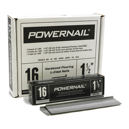 POWERNAIL Collated Flooring Nail, 1-1/2 in L, 16 ga, L-Head Head, 5000 PK L150165