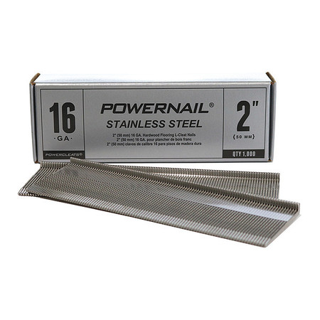 POWERNAIL Collated Stainless Steel Flooring Nail, 2 in L, 16 ga, L-Head Head, 1000 PK LSS20016