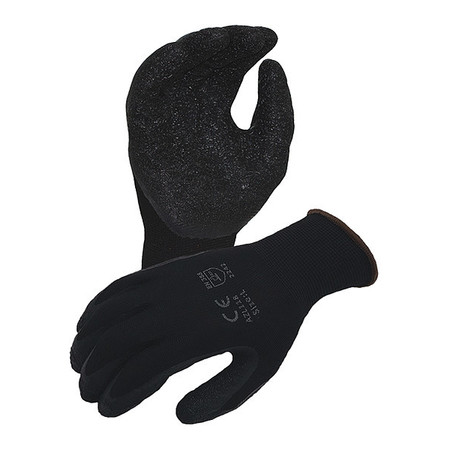 AZUSA SAFETY Economy 13 ga. Polyester Gloves, Crinkle Latex Palm Coating, Black, S AZL118