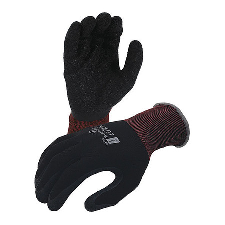 Azusa Safety Karbonhex Premium 13 ga. Nylon/Spandex Gloves, Crinkle Latex Palm Coating, Black/Red Cuff, M KX12N