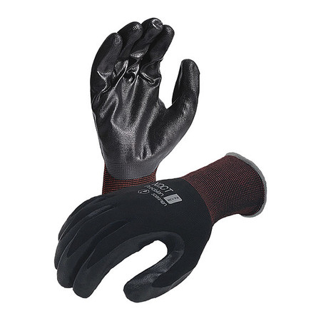Azusa Safety Karbonhex Premium Nylon/Spandex Gloves, Flat Nitrile Palm Coating, Black/Red Cuff, S KX13N
