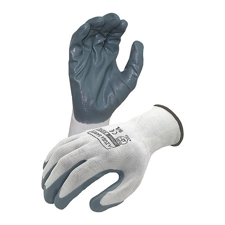AZUSA SAFETY Economy 13 ga. White Nylon Gloves, Gray Flat Nitrile Palm Coating, S N10500