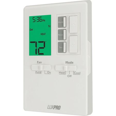 LUX Programmable / Non-Programmable Thermostat, 7, 5-2 Programs, 1 H 1 C, Wall Mount, Hardwired/Battery P711V