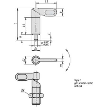 Kipp Indexing Plunger, Cam-Action, D=6, D1= 3/8-16, Steel, Style D, With Locknut, Grip Powder Coated K0348.0706A4