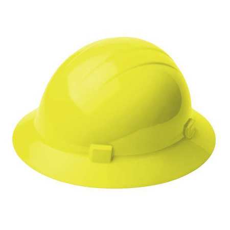 Erb Safety Full Brim Hard Hat, Type 1, Class E, Ratchet (4-Point), Hi-Vis Yellow 19228