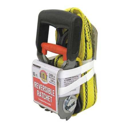 PROGRIP CARGO CONTROL Tie-Down Strap, 16 ft. L, 1-1/4" W, Yellow 330600