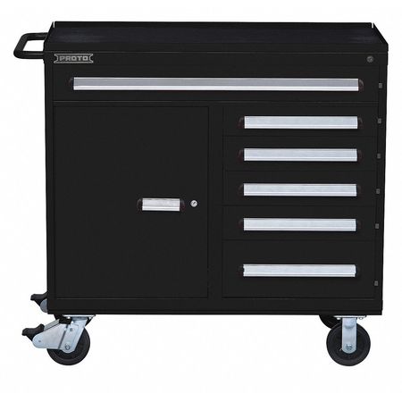 PROTO 560 Series Rolling Tool Cabinet, 6 Drawer, Black, Steel, 45 in W x 21-1/2 in D x 42-1/2 in H J564542-6BK-1S