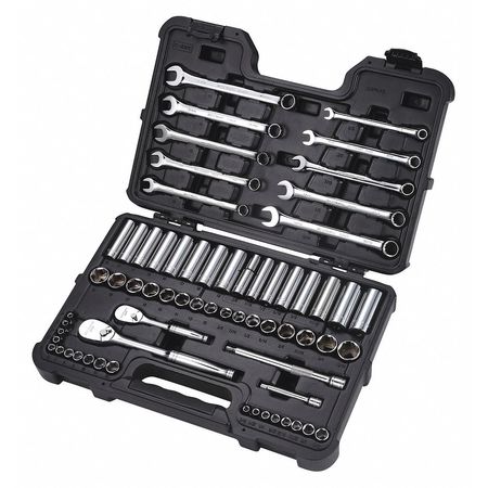 Westward 1/4", 3/8" Drive Socket Set SAE, Metric 65 Pieces 3/16 in to 13/16 in, 4 mm to 19 mm , Chrome 53PN75