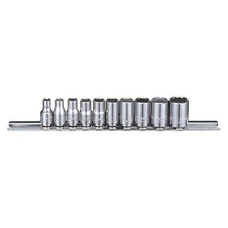 Westward 1/4" Drive Socket Set SAE 10 Pieces 5/32 in to 1/2 in , Chrome 53PN27