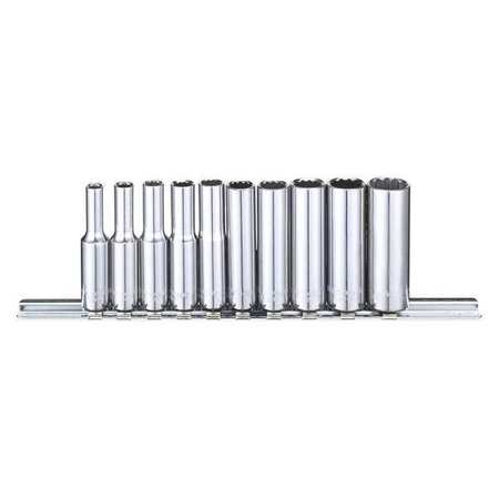 Westward 1/4" Drive Socket Set SAE 10 Pieces 5/32 in to 1/2 in , Chrome 53PN28