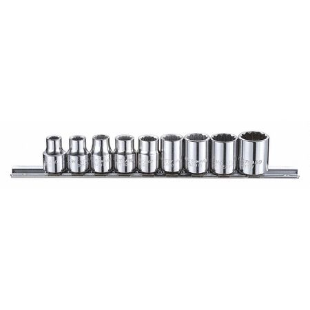 Westward 3/8" Drive Socket Set SAE 9 Pieces 1/4 in to 5/8 in , Chrome 53PN41