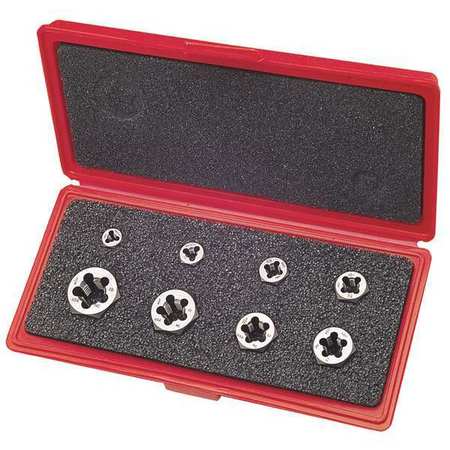 GREENFIELD THREADING 8pc Carbon Steel Hexagon Rethreading Die Set 377 Greenfield Threading, 1/4-20 to 3/4-10 UNC 403512