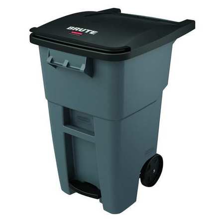 Rubbermaid Commercial 50 gal Rectangular Trash Can, Gray, 24 in Dia, Step-On, HDPE 1971956
