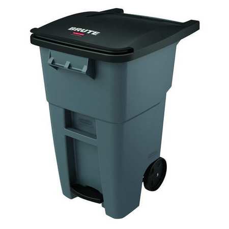 RUBBERMAID COMMERCIAL 50 gal Rectangular Trash Can, Gray, 24 in Dia, Step-On, HDPE 1971956