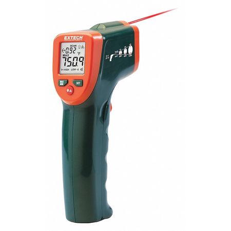 Extech Infrared Thermometer, Backlit LCD, -4 Degrees  to 752 Degrees F, Single Dot Laser Sighting IR260