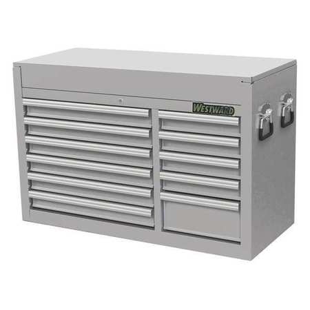 WESTWARD WESTWARD Top Chest, 11 Drawer, Silver, Stainless Steel, 42 in W x 18 in D x 27 in H 53RH50